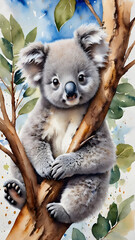 Obraz premium watercolor illustration koala in tree