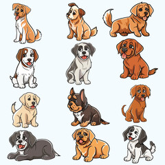 Vector set of cute dog cartoons illustration on Isolated Background