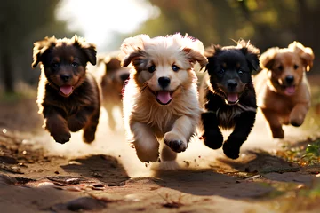 Foto op Canvas puppies running around. Generative AI © 지현 전