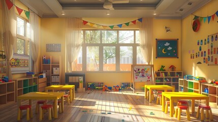 classroom of a daycare center without children and teacher