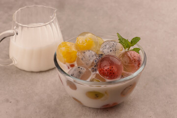 Fruits Jelly Balls Drink with Cream.