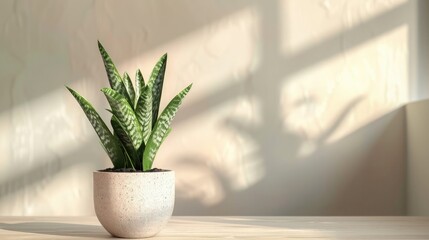 Indoor plants variete sansevieria, chlorophytum in the room with light walls, indoor garden concept