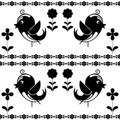 White and black cartoon tile with birds..Seamless baby pattern for print as a background. © valin1