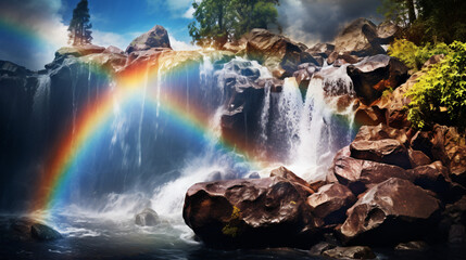 Fototapeta na wymiar Rainbow Cascade Waterfall Sparkling with Prismatic