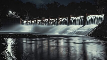 Time exposure of the spillway overflow on Dam