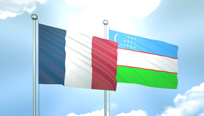 France and Uzbekistan Flag Together A Concept of Realations