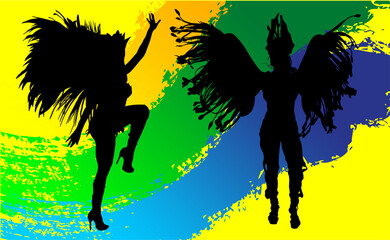samba, baile, brasil, danza, carnaval, silueta, color, vector, pegatina, plumas, traje, ilustracion, angel, diablo	
