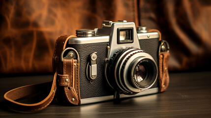 Retro Film Camera  Vintage film camera with leather s - obrazy, fototapety, plakaty
