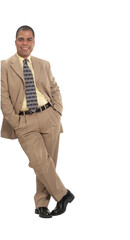 Smile Afro American business man standing isolated on transparent layered background. - 754305505
