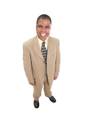 Smile Afro American business man standing isolated on transparent layered background. - 754305545