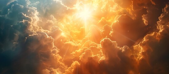 Divine Golden Light in Heavenly Sky - Symbolizing Grace and Spiritual Illumination - obrazy, fototapety, plakaty