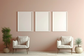 Behold the most perfect empty frame set against a soft color wall, a pristine space awaiting your creative vision.
