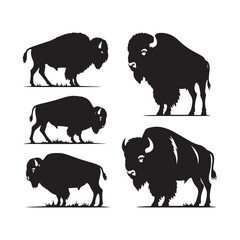 Bison Charge: Vector Silhouette Illustration of Majestic Bison in the Wild West Landscape. Ideal for Western-themed Designs. Bison vector.