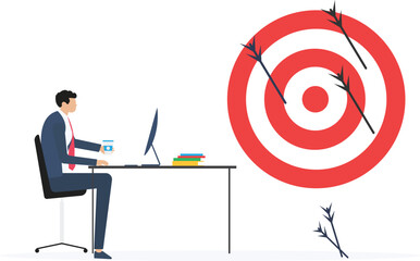 Failure missed all business target, loser mistake or error, incompetence, despair or disappointment from losing opportunity concept, frustrated businessman disappoint on his off target

