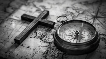 Cross and Compass on a map