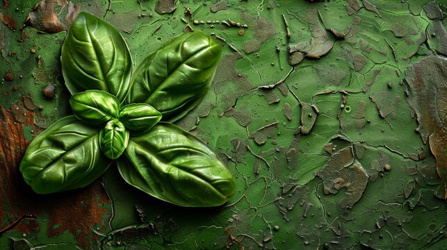  a close up of a green leafy plant on a piece of wood with paint peeling off the side of it.