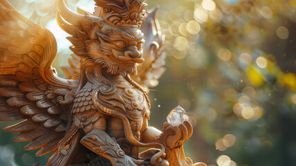 A finely carved wooden dragon sculpture