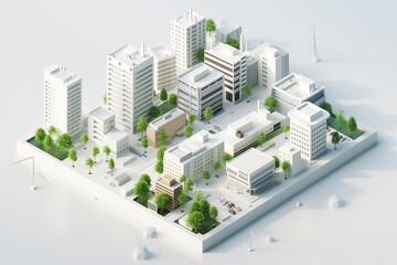 A model of a city, urban area landscape with three-dimensional elements