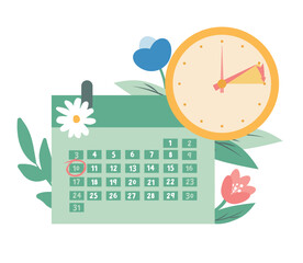 Spring forward in USA and Canada 2024, change clock forward one hour, Daylight Saving Time web reminder banner in flat style. Clocks with arrow turning forward an hour. Minimalist aesthetic banner.