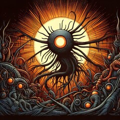 fairytale based fantasy doodle illustration with various creatures