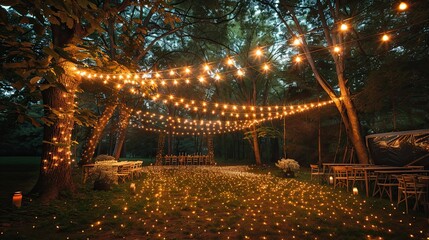outdoor string lights wedding decor for the night ceremony 
