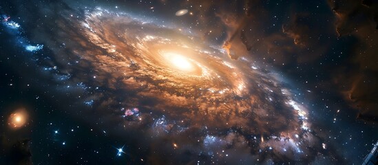 Spiral Galaxy in Deep Space Awe-Inspiring View of Distant Celestial Bodies - obrazy, fototapety, plakaty