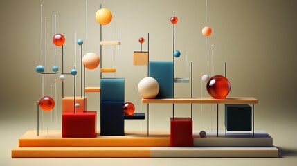 Generative AI, 3d effect abstract geometric figures charts, spheres and cubes