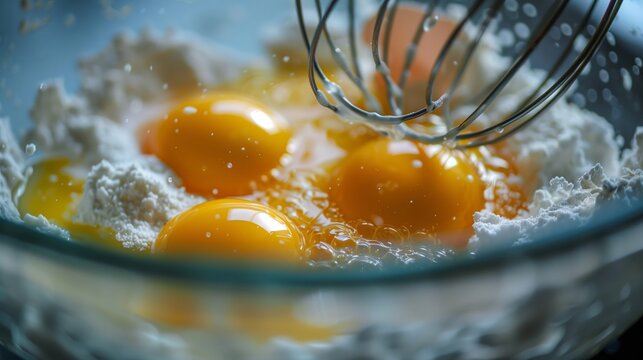 Whisking Eggs in a Glass Bowl for Baking