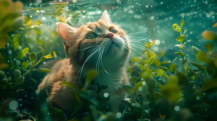 Chubby Scottish Fold Finds Tranquility in Luminescent Underwater Oasis