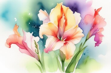 Gladiolus flower painted in watercolor