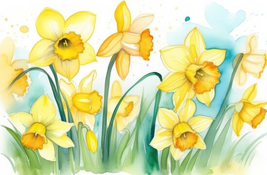 Narcissus flower painted in watercolor