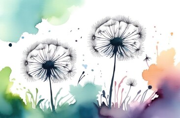 Naklejka premium Dandelion flowers painted in watercolor