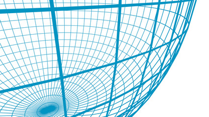 Blue structure of spherical mesh on transparent or white background. Globe, sphere.

