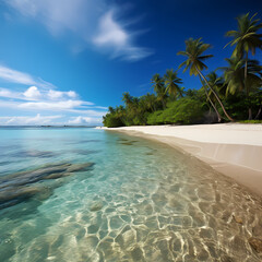 Tropical paradise with white sandy beaches.