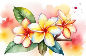 Plumeria frangipani flowers painted in watercolor