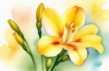 Obraz na płótnie Canvas Freesia flowers painted in watercolor