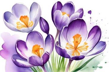 Obraz na płótnie Canvas Crocus flowers painted in watercolor