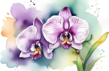 Orchid flowers painted in watercolor
