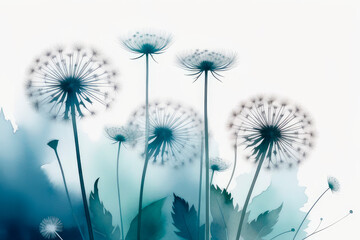 Art background with dandelions flowers.