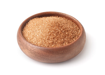 Wooden bowl of brown granulated sugar