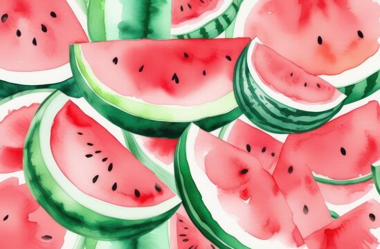 Watermelon painted in watercolor