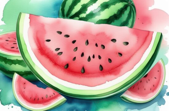 Watermelon painted in watercolor