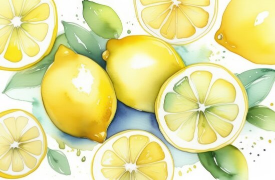 lemon painted in watercolor