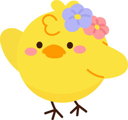 Cute yellow chick vector. Happy Easter Day illustration for clipart, sticker.