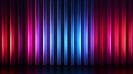 Gradient neon curtain background with vertical light lines in blue and red.