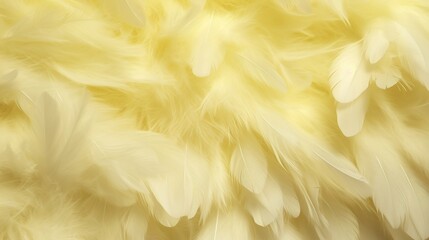 Generative AI, Beautiful light yellow closeup feathers, photorealistic background. Small fluffy yellow feathers randomly scattered forming.