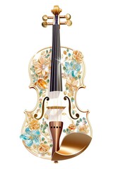 Generative AI, beautiful musical instrument violin, brooch, opal stone and golden color palette isolated on white background. Bijouterie, jewelry close up