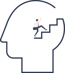 Motivation or advancement concept, personal development or personal growth, self improvement to develop mindset, knowledge or skill to achieve success, businessman walking up stair from his head

