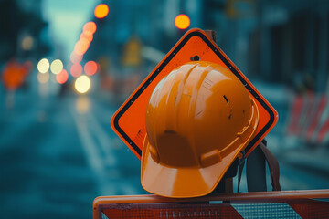 Helmet illustration under construction area sign. National Safety Day - obrazy, fototapety, plakaty