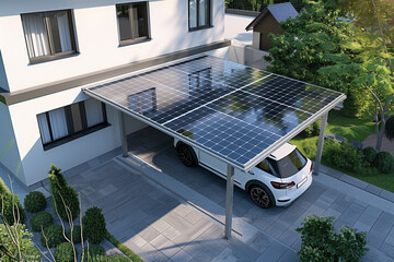 Fototapeta premium New solar carport next to a detached house (A.I.-generated)